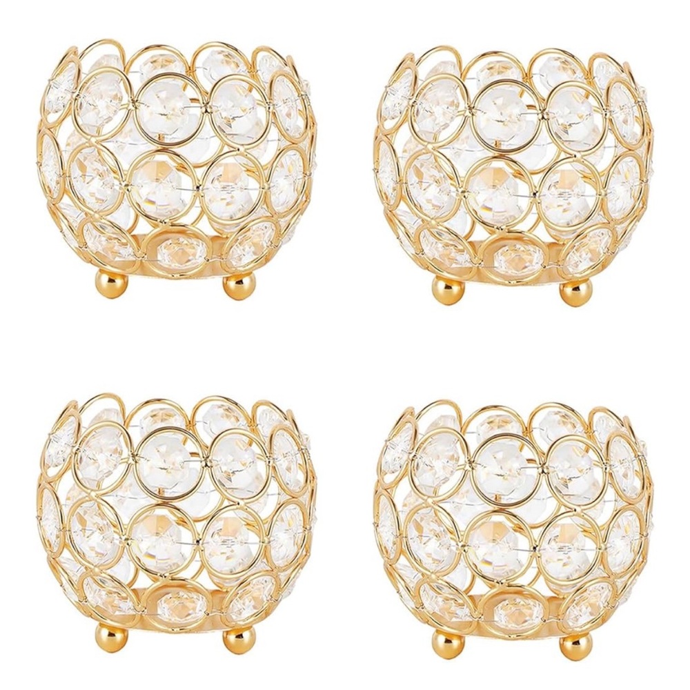 Set of 8 of gold crystal votile candle holders